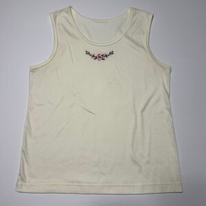 Vintage Cream Embroidered Floral Tank Top Grandmacore Cottagecore Y2K